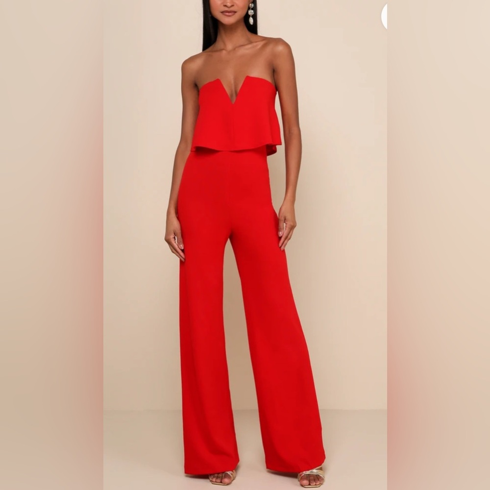 Lulu's Red Strapless Jumpsuit